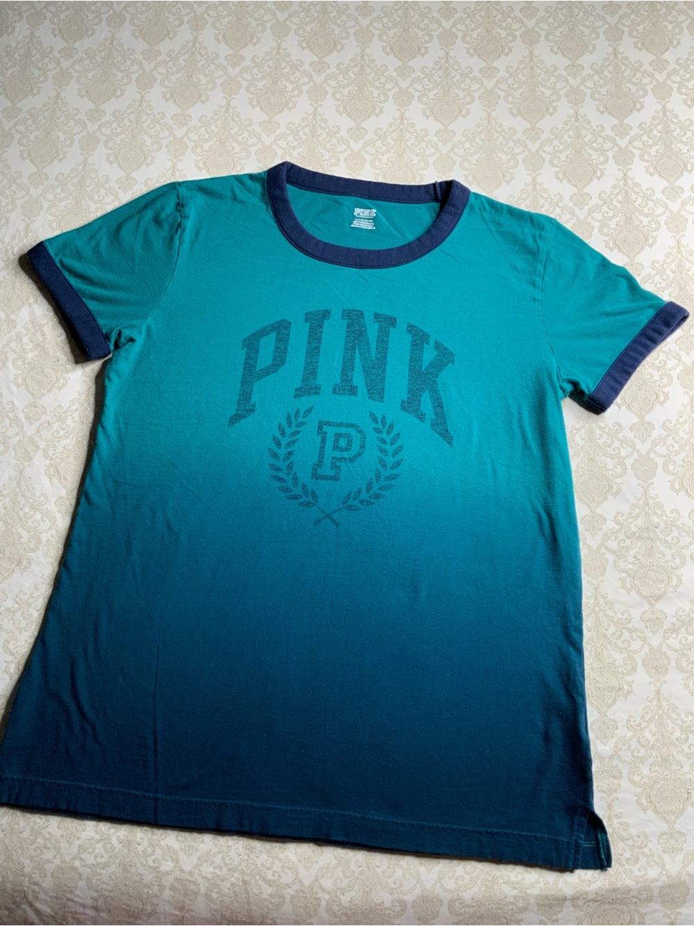 Victoria’s Secret PINK Campus Ringer Tee Dip Dye Oversized Size Small